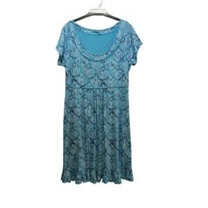 Fresh Produce Women's Turquoise Blue Floral Print Short Sleeves Mini Dress M